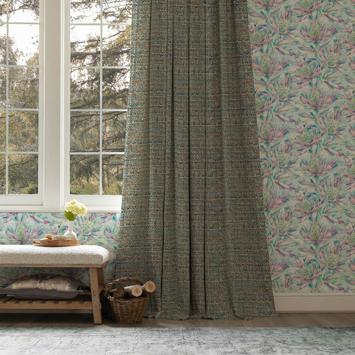 Floral Blue Wallpaper - Braithwate  1.4m Wide Width Wallpaper (By The Metre) Teal Voyage Maison
