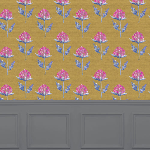 Floral Gold Wallpaper - Bram  1.4m Wide Width Wallpaper (By The Metre) Gold Voyage Maison