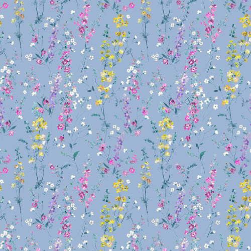 Floral Blue Fabric - Briella Printed Cotton Fabric (By The Metre) Bluebell Voyage Maison