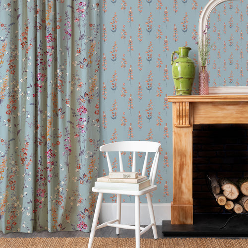 Floral Blue Fabric - Briella Printed Cotton Fabric (By The Metre) Cornflower Voyage Maison