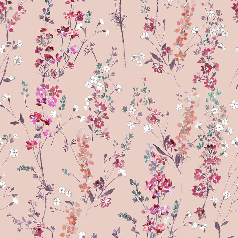 Floral Pink Wallpaper - Briella  1.4m Wide Width Wallpaper (By The Metre) Blush Voyage Maison
