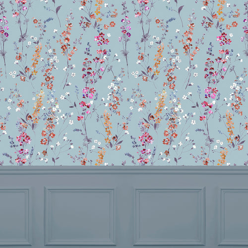 Floral Blue Wallpaper - Briella  1.4m Wide Width Wallpaper (By The Metre) Cornflower Voyage Maison