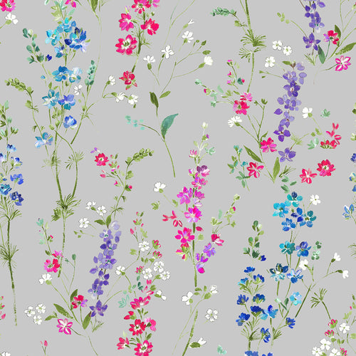 Floral Grey Wallpaper - Briella  1.4m Wide Width Wallpaper (By The Metre) Silver Voyage Maison