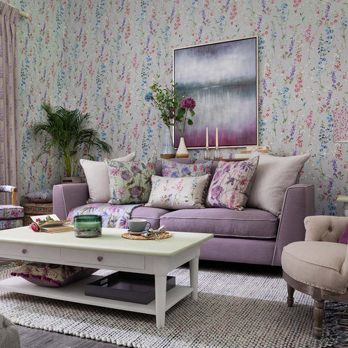 Floral Grey Wallpaper - Briella  1.4m Wide Width Wallpaper (By The Metre) Silver Voyage Maison