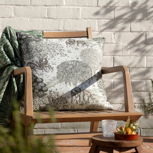 Woodland Beige Cushions - The Brook Printed Outdoor Polyester Filled Cushion Linen Morris & Co