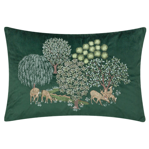 Animal Green Cushions - Brook Embroidered Velvet Feather Rich Filled Cushion Forest Green Morris & Co