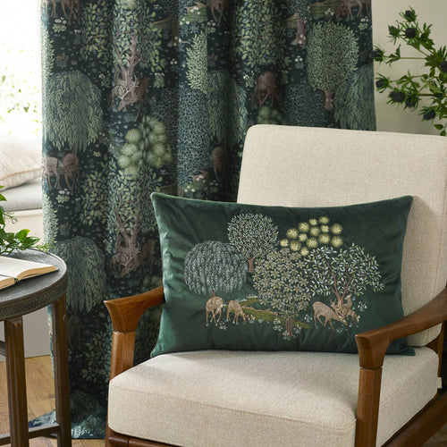 Animal Green Cushions - Brook Embroidered Velvet Feather Rich Filled Cushion Forest Green Morris & Co