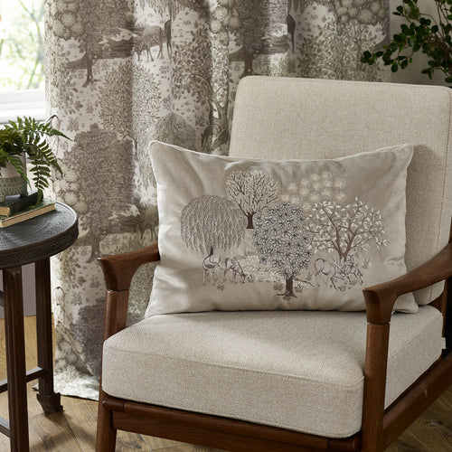 Animal White Cushions - Brook Embroidered Velvet Feather Rich Filled Cushion Linen Morris & Co