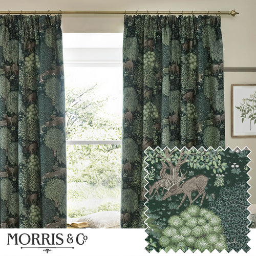 Woodland Green Curtains - Brook Woodland Jacquard Room Darkening Pencil Pleat Curtains Forest Green Morris & Co