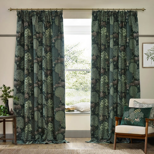 Woodland Green Curtains - Brook Woodland Jacquard Pencil Pleat Curtains Forest Green Morris & Co