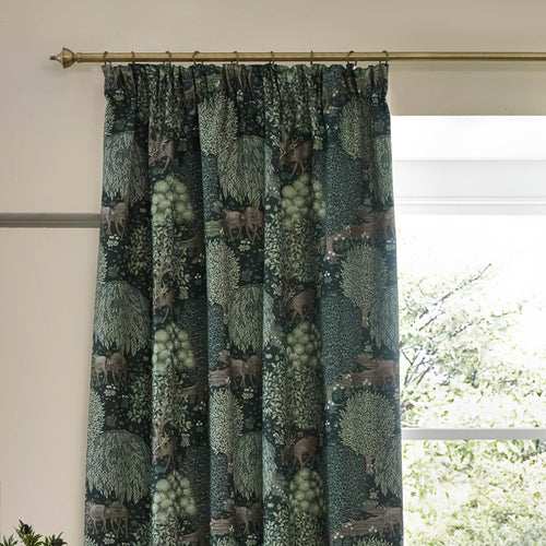 Woodland Green Curtains - Brook Woodland Jacquard Pencil Pleat Curtains Forest Green Morris & Co