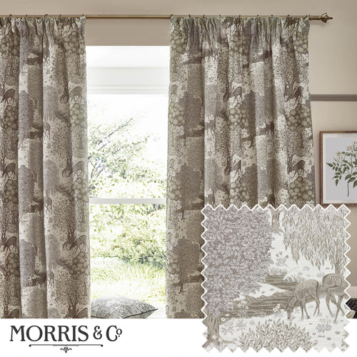 Woodland Beige Curtains - Brook Woodland Jacquard Room Darkening Pencil Pleat Curtains Linen Morris & Co
