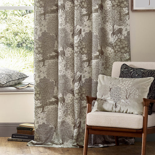 Woodland Beige Curtains - Brook Woodland Jacquard Pencil Pleat Curtains Linen Morris & Co