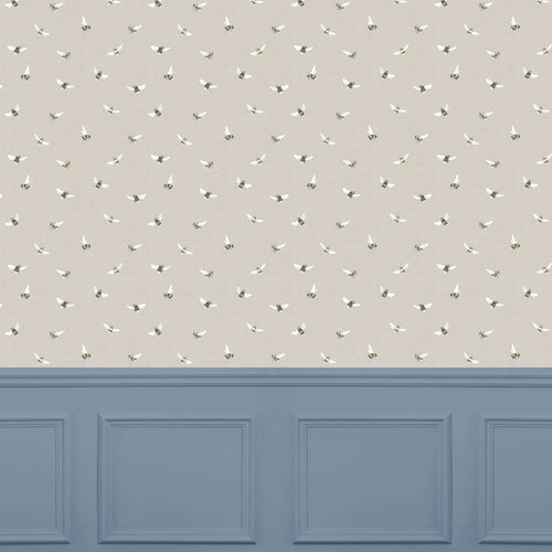 Animal Beige Wallpaper - Bumble Bee  1.4m Wide Width Wallpaper (By The Metre) Linen Voyage Maison