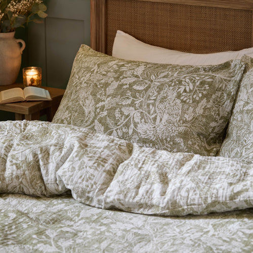 Woodland Green Bedding - Cademuir Reversible 100% Cotton Muslin Duvet Cover Set Sage Voyage Maison