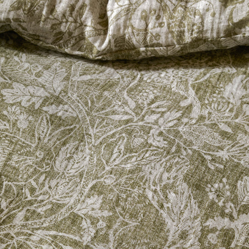 Woodland Green Bedding - Cademuir Reversible 100% Cotton Muslin Duvet Cover Set Sage Voyage Maison