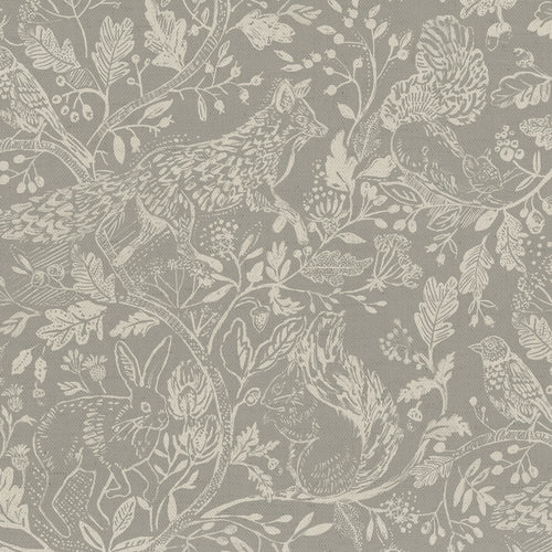 Animal Grey Fabric - Cademuir Printed Cotton Fabric (By The Metre) Silver Voyage Maison