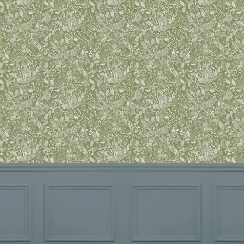 Animal Green Wallpaper - Cademuir  1.4m Wide Width Wallpaper (By The Metre) Olive Voyage Maison