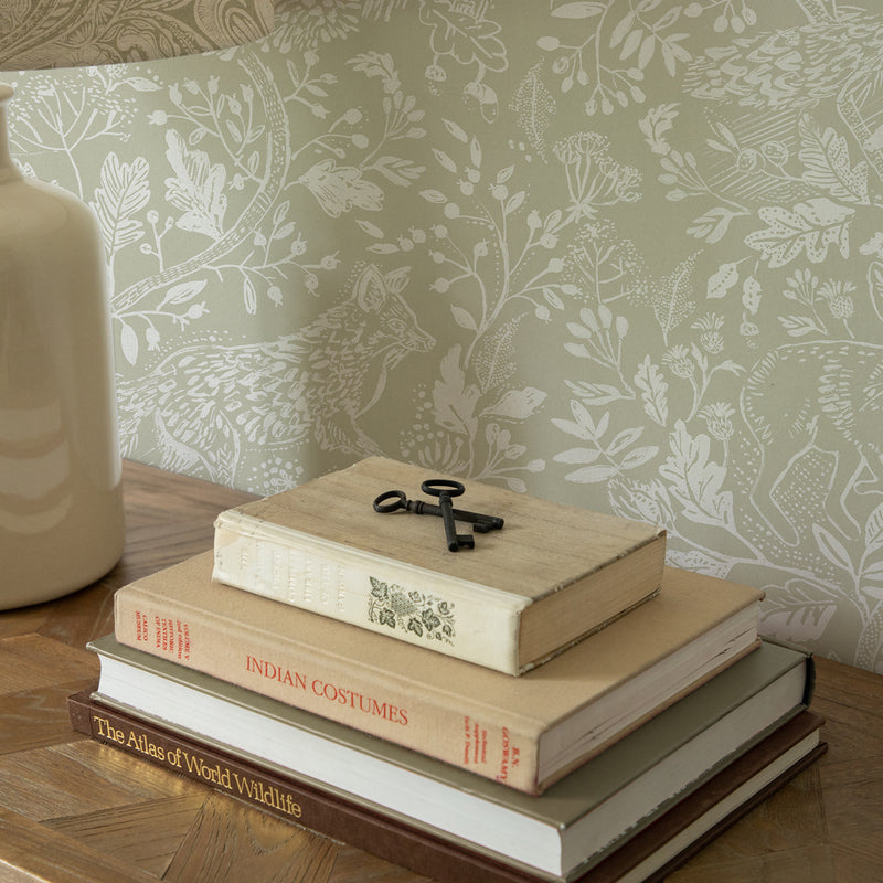 Animal Green Wallpaper - Cademuir  1.4m Wide Width Wallpaper (By The Metre) Sage Voyage Maison