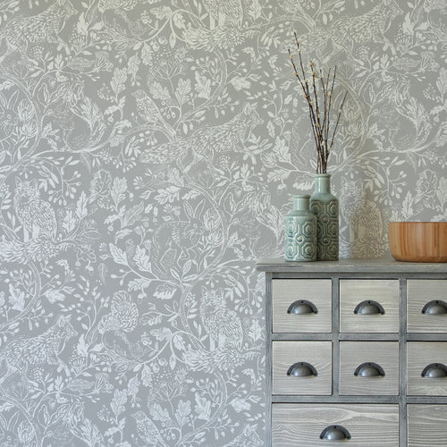 Animal Grey Wallpaper - Cademuir  1.4m Wide Width Wallpaper (By The Metre) Silver Voyage Maison