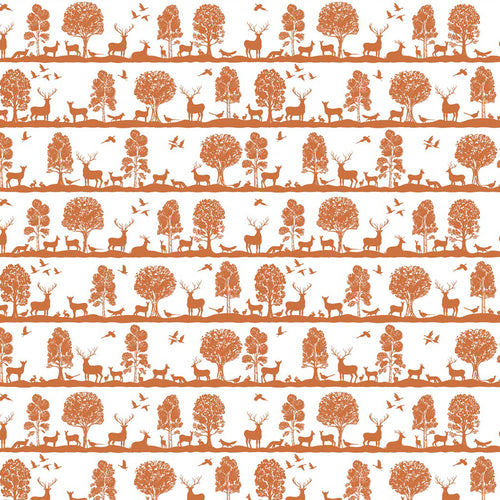 Animal Orange Fabric - Cairngorms Printed Cotton Fabric (By The Metre) Rust Voyage Maison