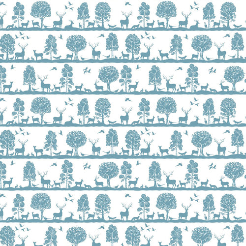 Animal Blue Fabric - Cairngorms Printed Cotton Fabric (By The Metre) Azure Voyage Maison