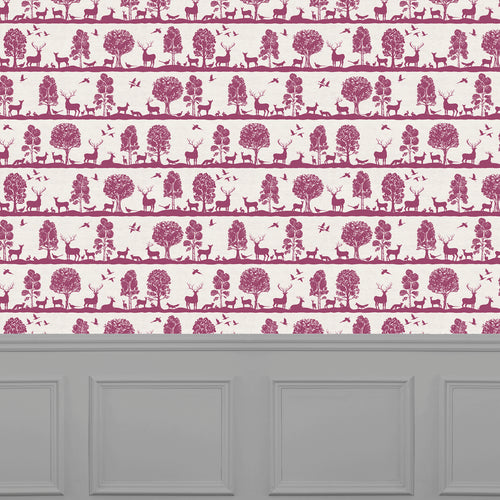 Animal Pink Wallpaper - Cairngorms  1.4m Wide Width Wallpaper (By The Metre) Berry Voyage Maison