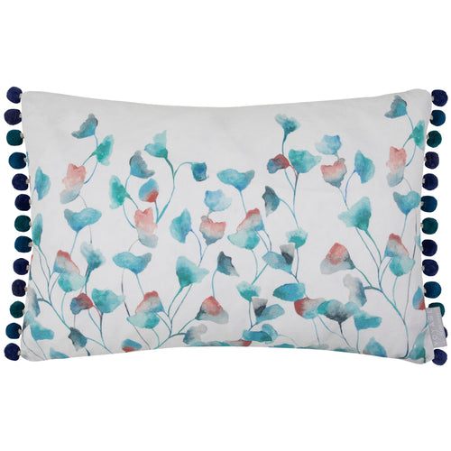 Floral Blue Cushions - Cala Printed Pom Pom Feather Filled Cushion Marine Voyage Maison