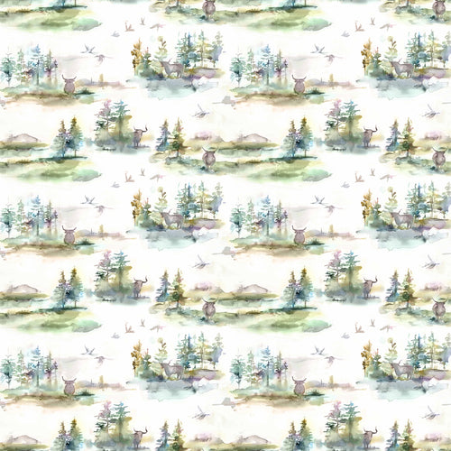 Animal Blue Fabric - Caledonian Forest Printed Cotton Fabric Topaz Voyage Maison