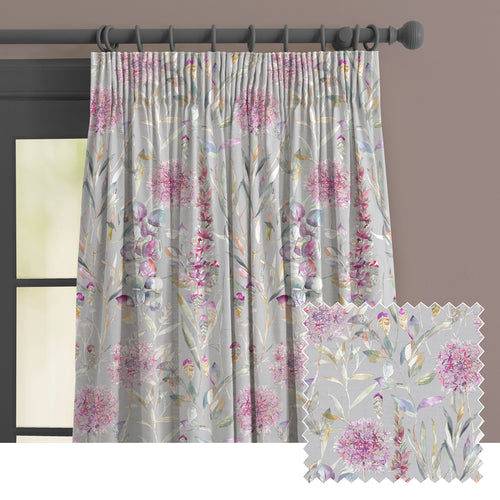 Floral Grey M2M - Carneum Fiona Printed Made to Measure Curtains Raspberry Voyage Maison