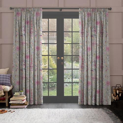 Floral Grey M2M - Carneum Fiona Printed Made to Measure Curtains Raspberry Voyage Maison