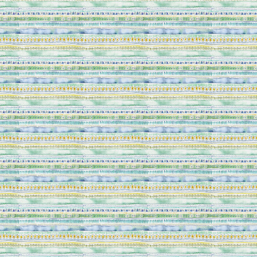 Striped Green Fabric - Carnival Stripe Printed Cotton Fabric Lagoon Voyage Maison