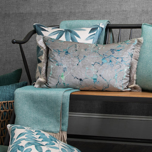 Abstract Blue Cushions - Carrara Fringed  Feather Filled Cushion Ocean Additions