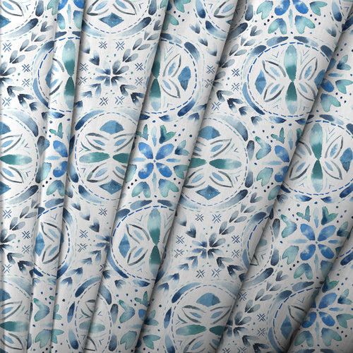 Geometric Blue M2M - Casia Printed Cotton Made to Measure Roman Blinds Denim Voyage Maison