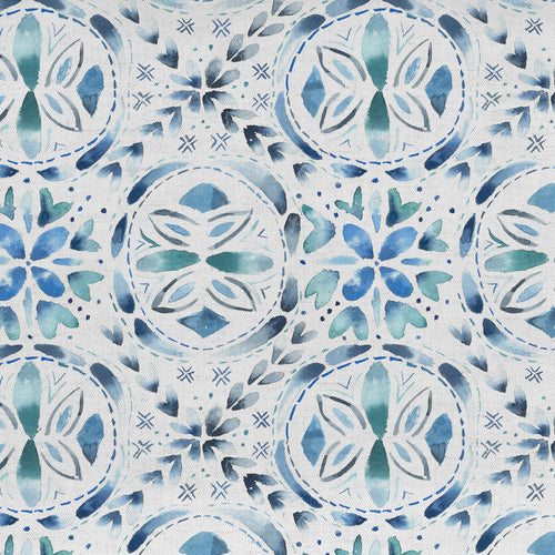 Geometric Blue M2M - Casia Printed Cotton Made to Measure Roman Blinds Denim Voyage Maison