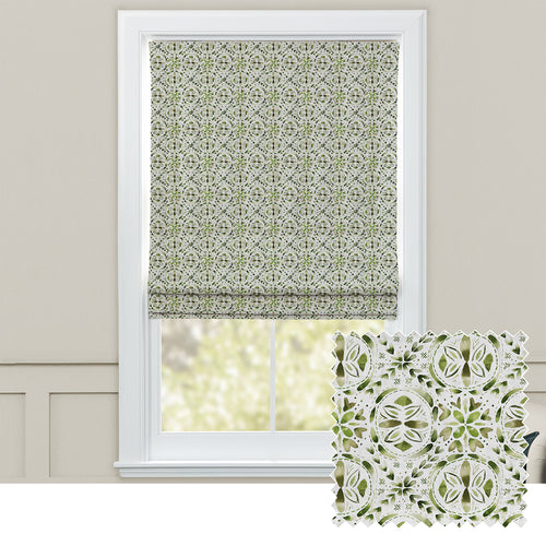 Geometric Green M2M - Casia Printed Cotton Made to Measure Roman Blinds Sage Voyage Maison
