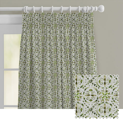 Geometric Green M2M - Casia Printed Cotton Made to Measure Curtains Sage Voyage Maison