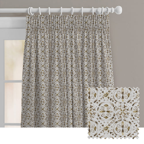 Geometric Beige M2M - Casia Printed Cotton Made to Measure Curtains Stone Voyage Maison