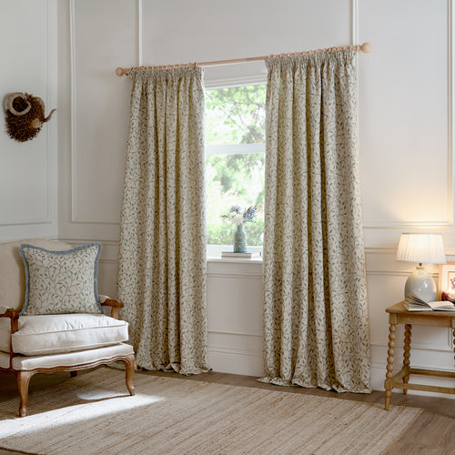Floral Blue Curtains - Cervino Jacquard Room Darkening Pencil Pleat Curtains Duck Egg Voyage Maison