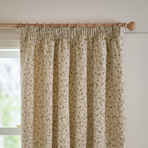 Floral Green Curtains - Cervino Jacquard Room Darkening Pencil Pleat Curtains Lichen Voyage Maison