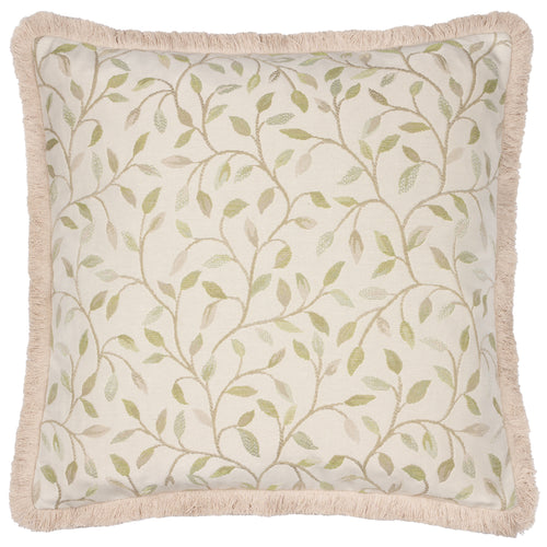 Floral Green Cushions - Cervino Fringed Jacquard Cushion Cover Lichen Voyage Maison