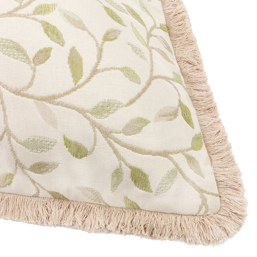 Floral Green Cushions - Cervino Fringed Jacquard Cushion Cover Lichen Voyage Maison