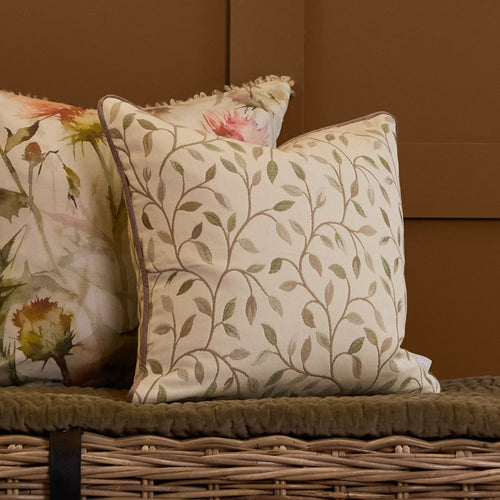 Floral Green Cushions - Cervino Woven Jaquard Feather Filled Cushions Lichen Voyage Maison