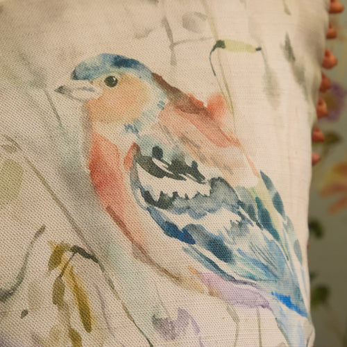 Animal Cream Cushions - Chaffinch Printed Feather Filled Cushions Natural Voyage Maison