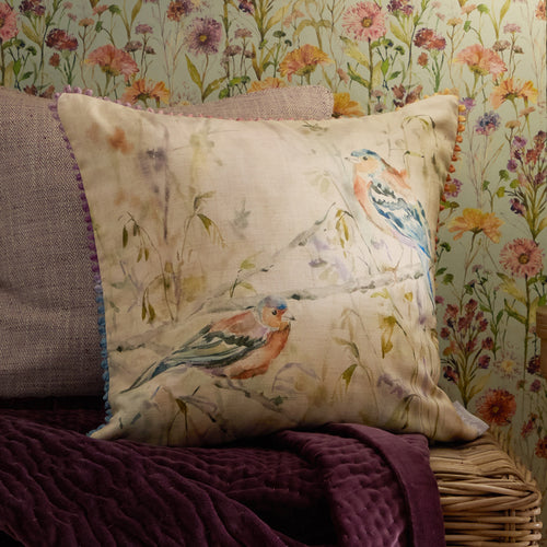 Animal Cream Cushions - Chaffinch Printed Feather Filled Cushions Natural Voyage Maison