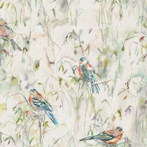 Animal Green Fabric - Chaffinch Printed Cotton Fabric (By The Metre) Cream Voyage Maison