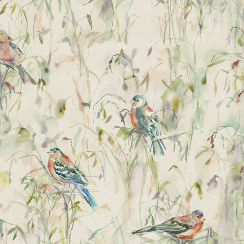 Animal Green Fabric - Chaffinch Printed Cotton Fabric (By The Metre) Natural Voyage Maison