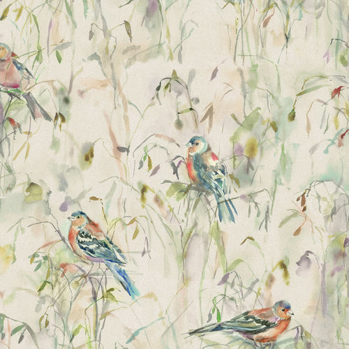 Animal Cream Fabric - Chaffinch Printed Cotton Fabric Linen Voyage Maison