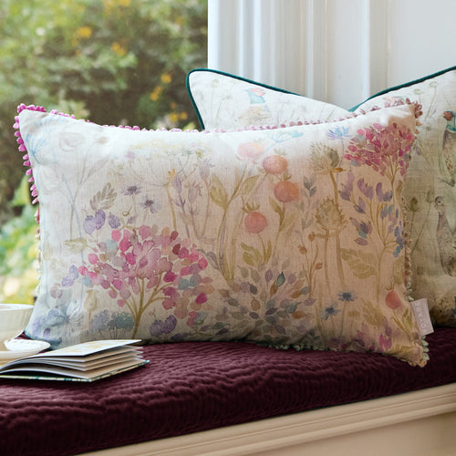 Floral Pink Cushions - Country Hedgerow Printed Rectangular Feather Filled Cushions Linen Voyage Maison