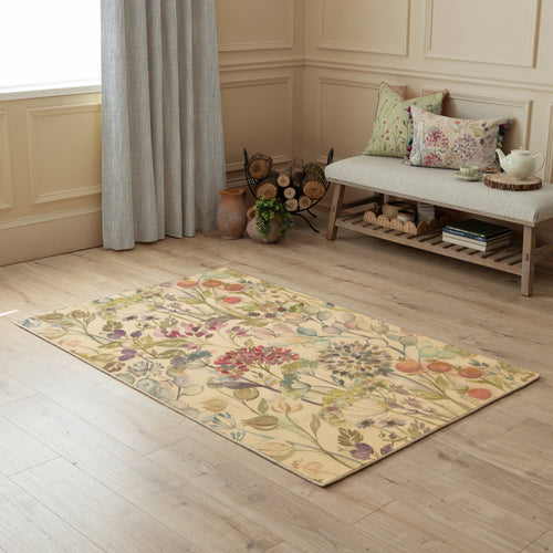 Floral Pink Rugs - Country Hedgerow Printed Wool Rug Pink Voyage Maison